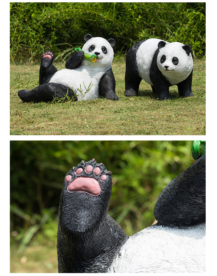 动物熊猫玻璃钢雕塑公园林草坪别墅庭院景观装饰树脂摆件卧躺熊猫大号