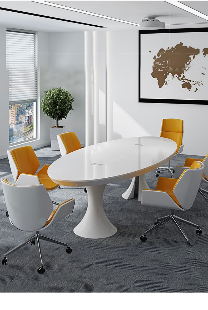 创圣家具 烤漆椭圆形会议桌简约现代时尚谈判桌白色洽谈桌接待会议台