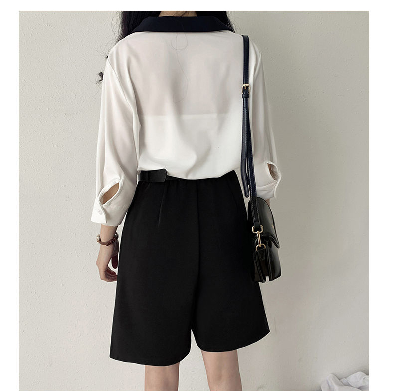 免脱打野薄款西装短裤女拉链开裆裤方便心机打野外垂感五分裤心机白色