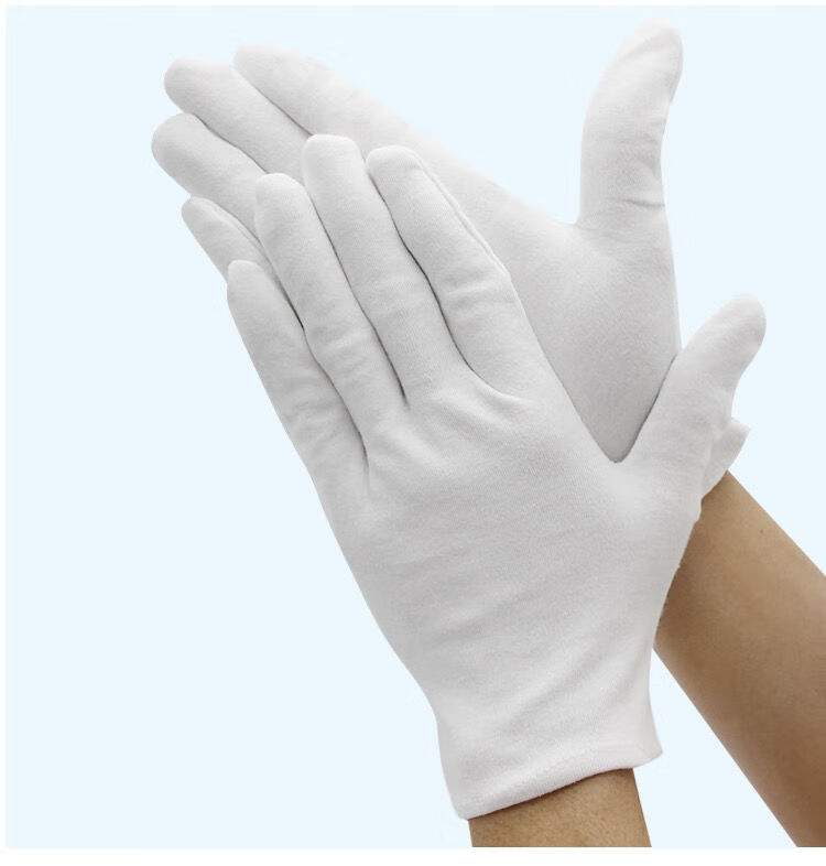 兴班 纯棉手套白色手套全棉男劳保作业文玩手套薄款盘珠礼仪加厚白