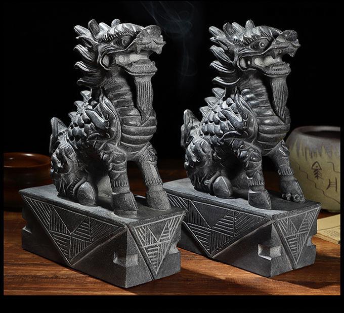 高端石头摆件石雕麒麟一对神兽庭院门口摆件祥瑞青石石头小石麒麟高24