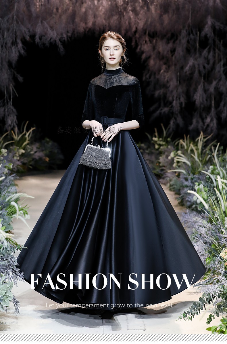 黑色晚礼服裙女2021新款主持人宴会气质连衣裙高端合唱指精品女装