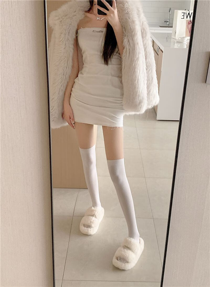 白色连裤袜成人女生裤袜打底裤白色丝袜过膝长筒袜春2022新款时尚拼接