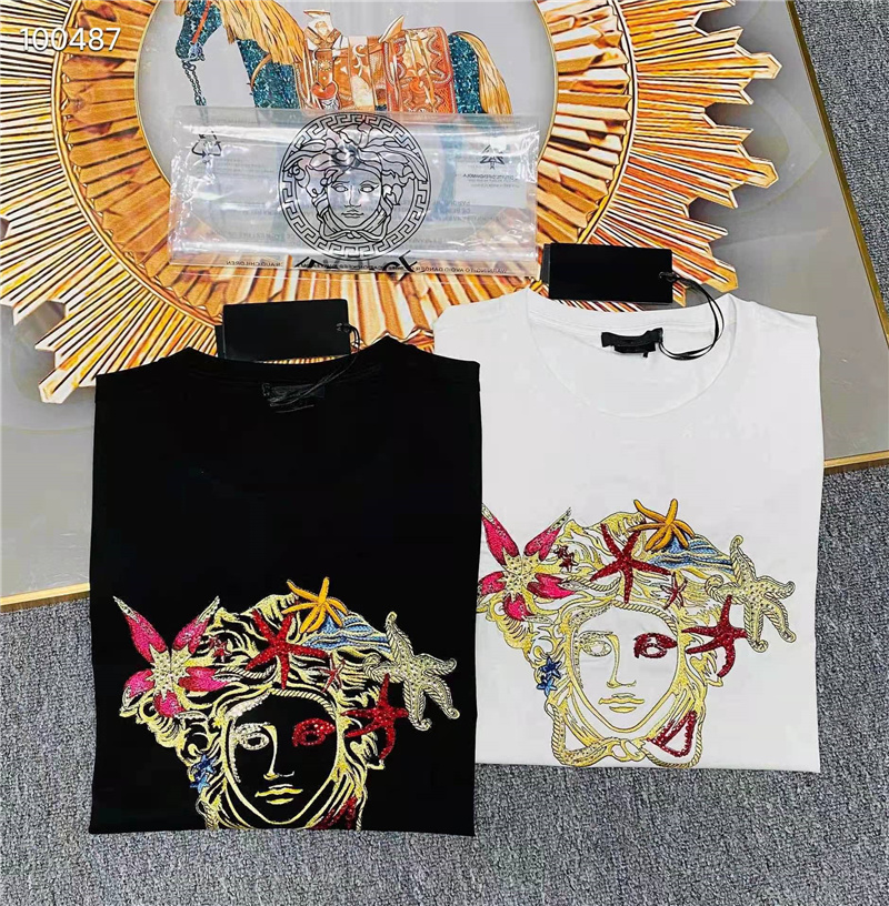 头像刺绣烫钻男上衣圆领百搭t恤专柜品质 白色 l【图片 价格 品牌
