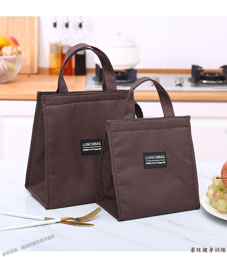 饭盒袋保温袋带饭的手提袋子帆布便当包加厚铝箔饭盒包带饭包男女藏青