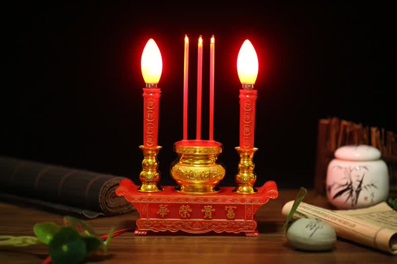 关公财神灯 供奉电烛灯电香炉led插电式电蜡烛台供财神灯佛前供灯拜