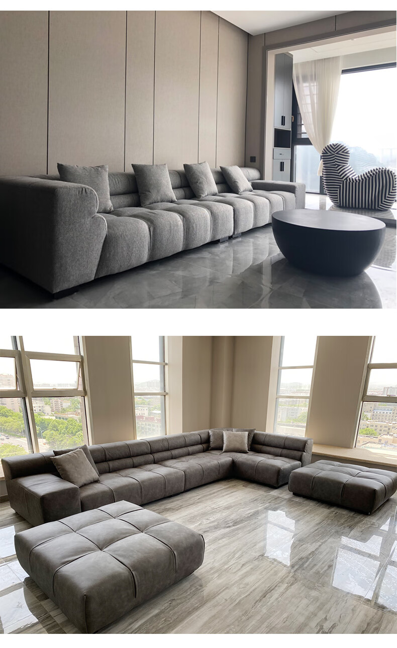 u型沙发大厅沙发意式极简布艺沙发科技布别墅大户型轻奢客厅组合套装