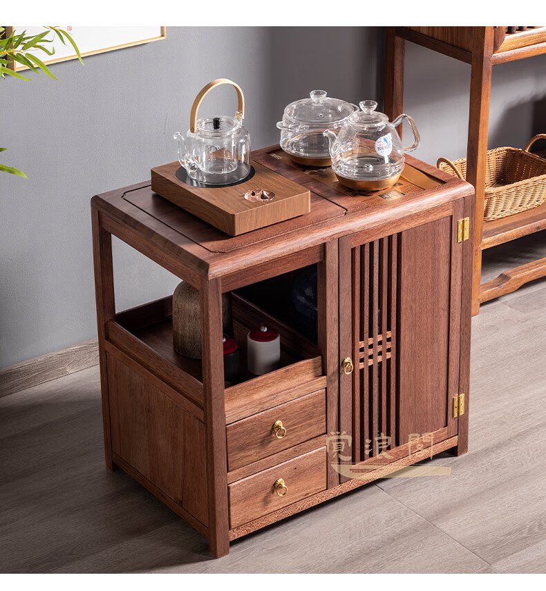 拓熙 胡桃木茶台实木茶水柜家用茶边柜烧水壶一体茶吧机新中式茶几