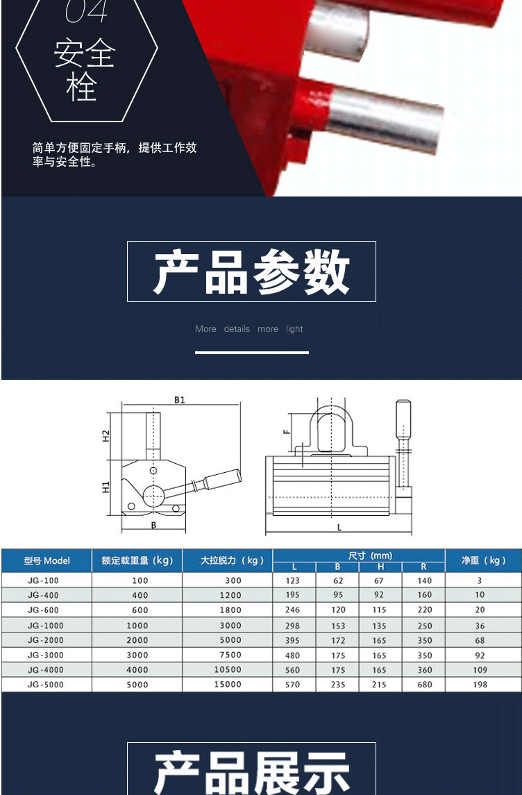 磁力吊手动强磁吸铁吊具强力工业吊装磁铁吸盘起重器100kg