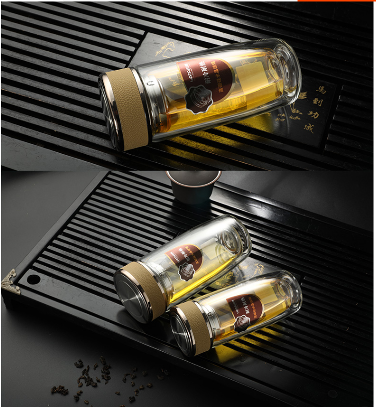 亚泰双层玻璃杯耐热加厚泡茶杯防爆杯喝水杯男女办公杯子 360ml棕色