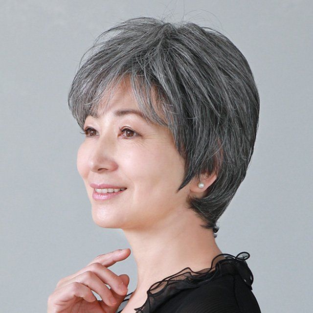 女士花白假发头发短直发奶奶表演白发发套老人整顶花白真发头套 7黑3