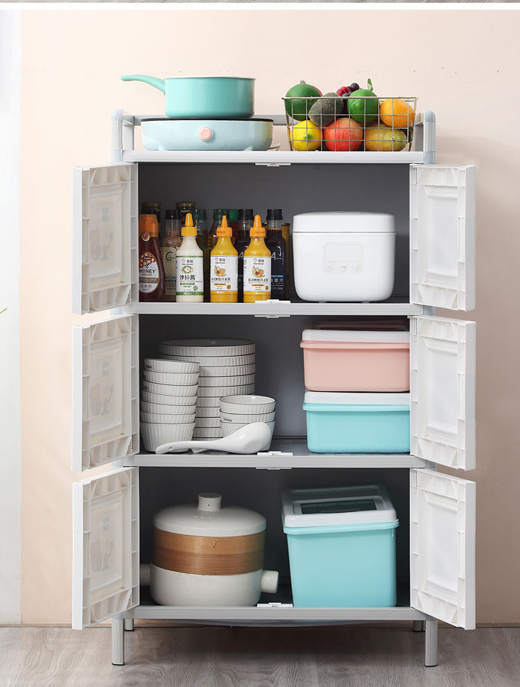 虹庭碗柜架夹缝柜茶水柜备餐边简易收纳柜架家用出租房多功能厨房灰