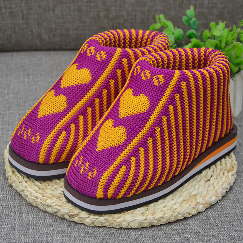 毛线鞋纯手工毛线编织居家棉鞋冬季海绵包跟加厚成品毛线棉鞋月子鞋