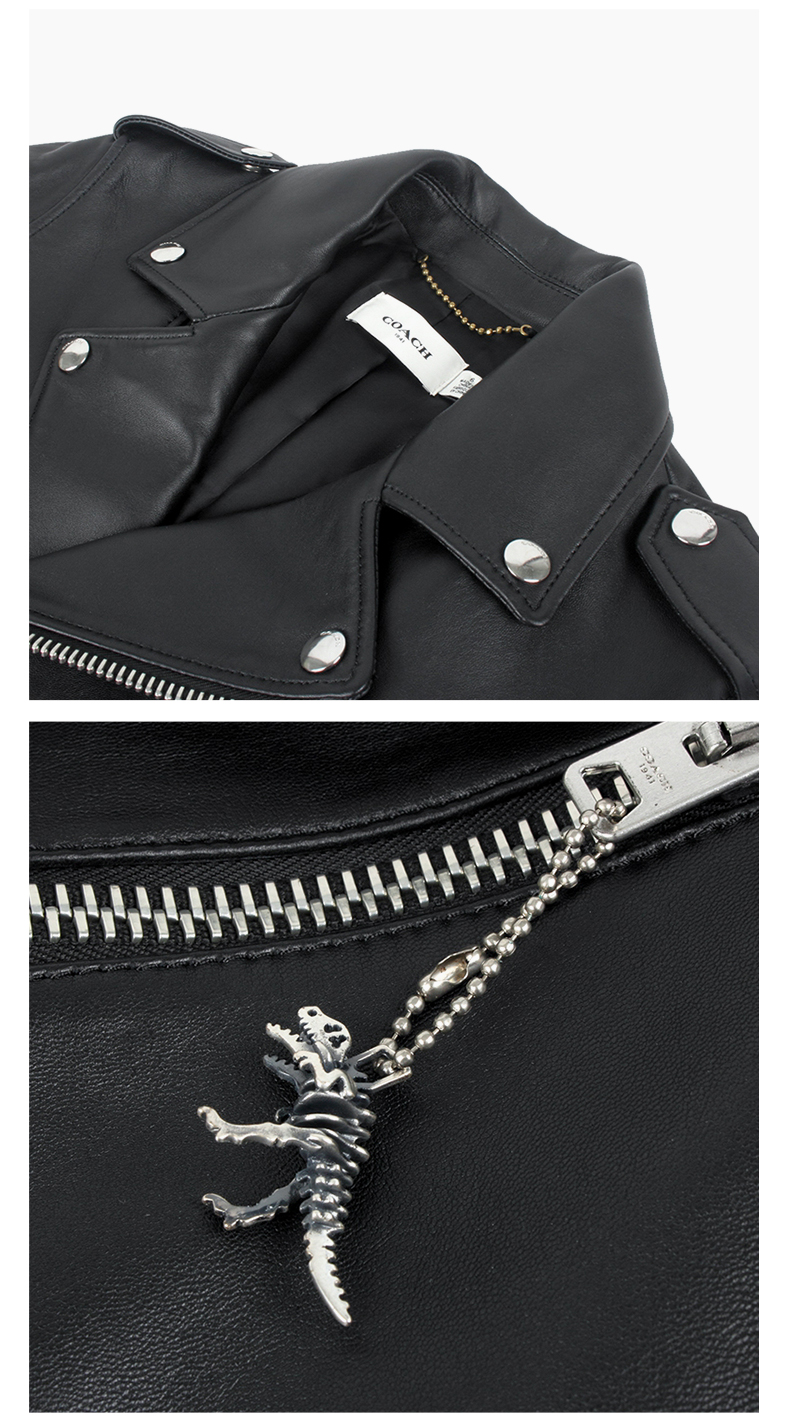 coach蔻驰专柜款女士经典机车夹克皮衣黑色58656blk6