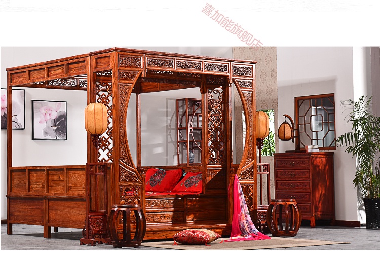 班奇盾仿古中式实木雕花拔步床架子床踏步床明清古典双人大床婚床月洞