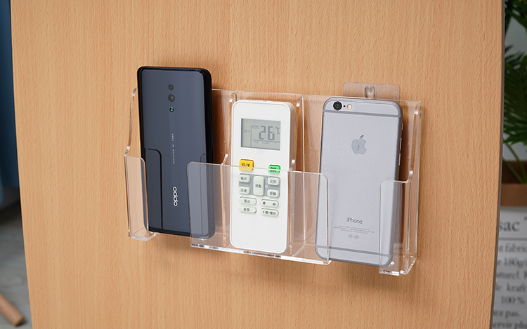 亚克力电视空调遥控器收纳盒壁挂墙固定盒床头手机收纳盒手机充电支架