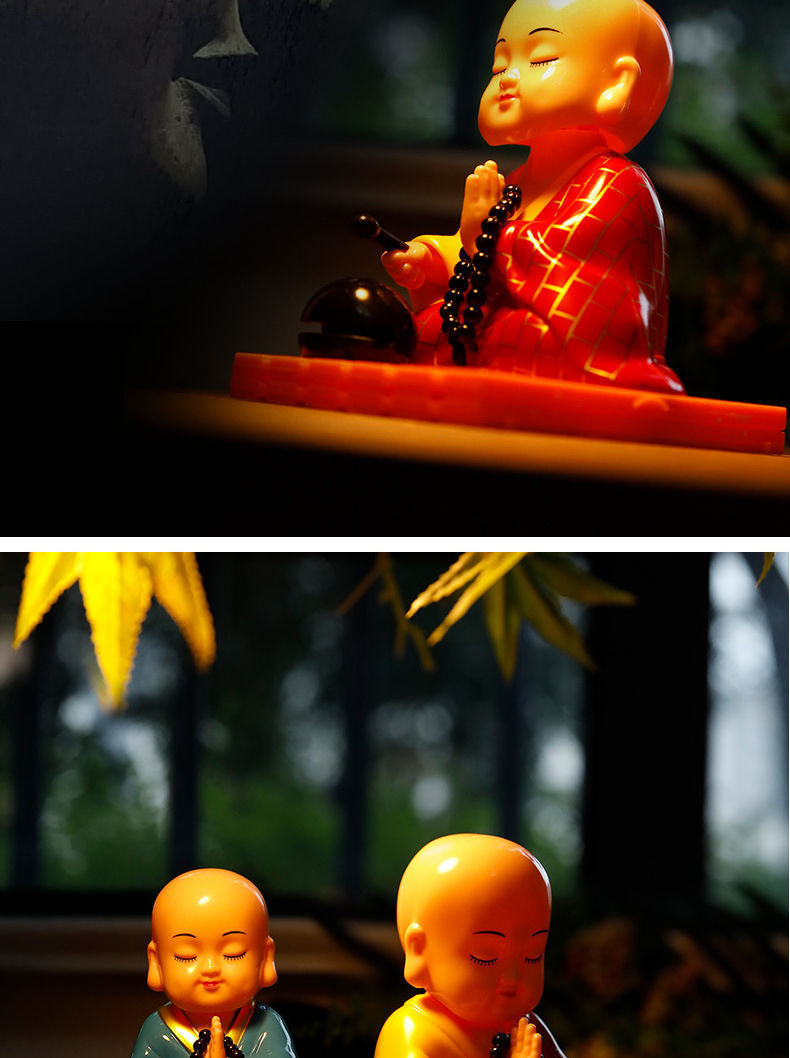 太阳能小和尚点头敲木鱼公仔禅意居家佛堂客厅小沙弥创意汽车摆件