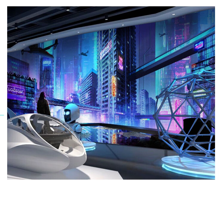 赛博朋克背景布科技感装修赛博朋克风3d墙纸房间背景墙ktv装饰网吧