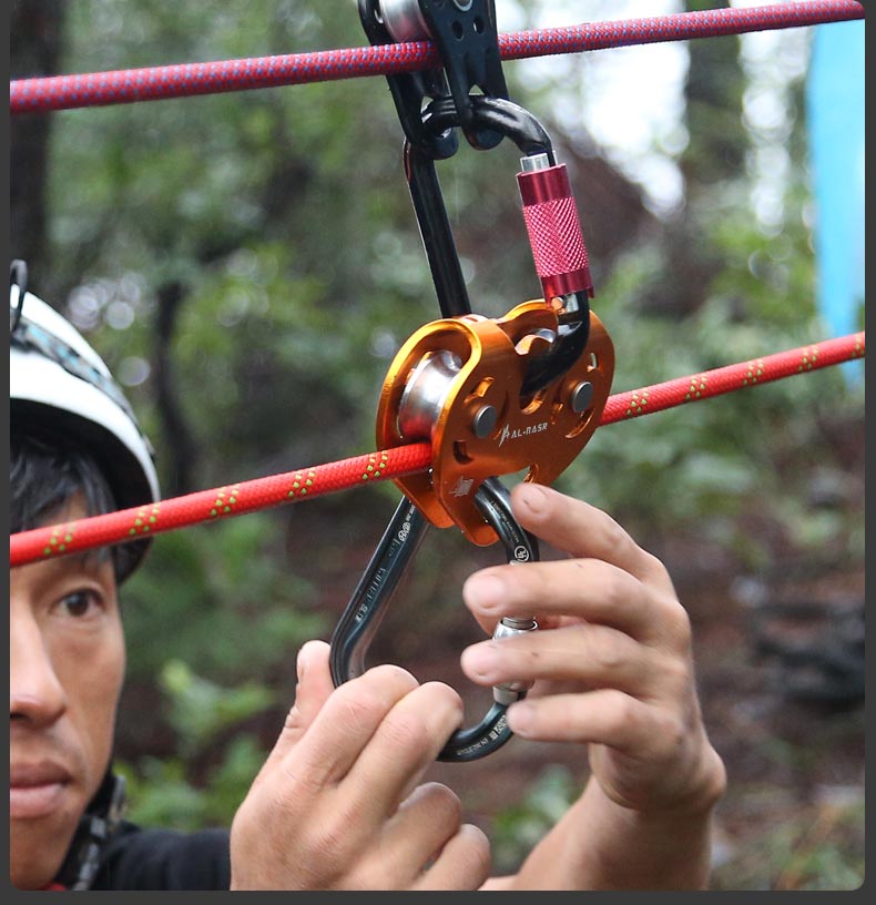 手拉吊钩滑轮双轴承攀岩滑索索道运输设备儿童滑索起重双滑轮省力1动