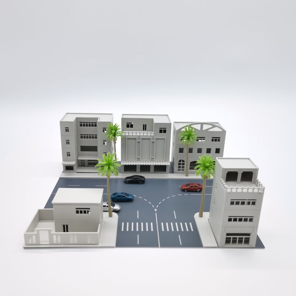 奥特曼场景战斗战场建筑 塑料模型 简单拼装 全套包括1马路5楼房4树4