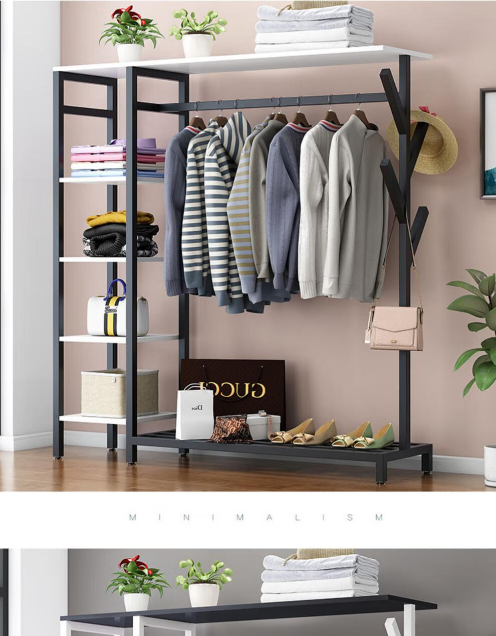 卉芸冉钢木家用落地式衣帽架简易卧室挂衣架柜简约现代置物架挂衣服