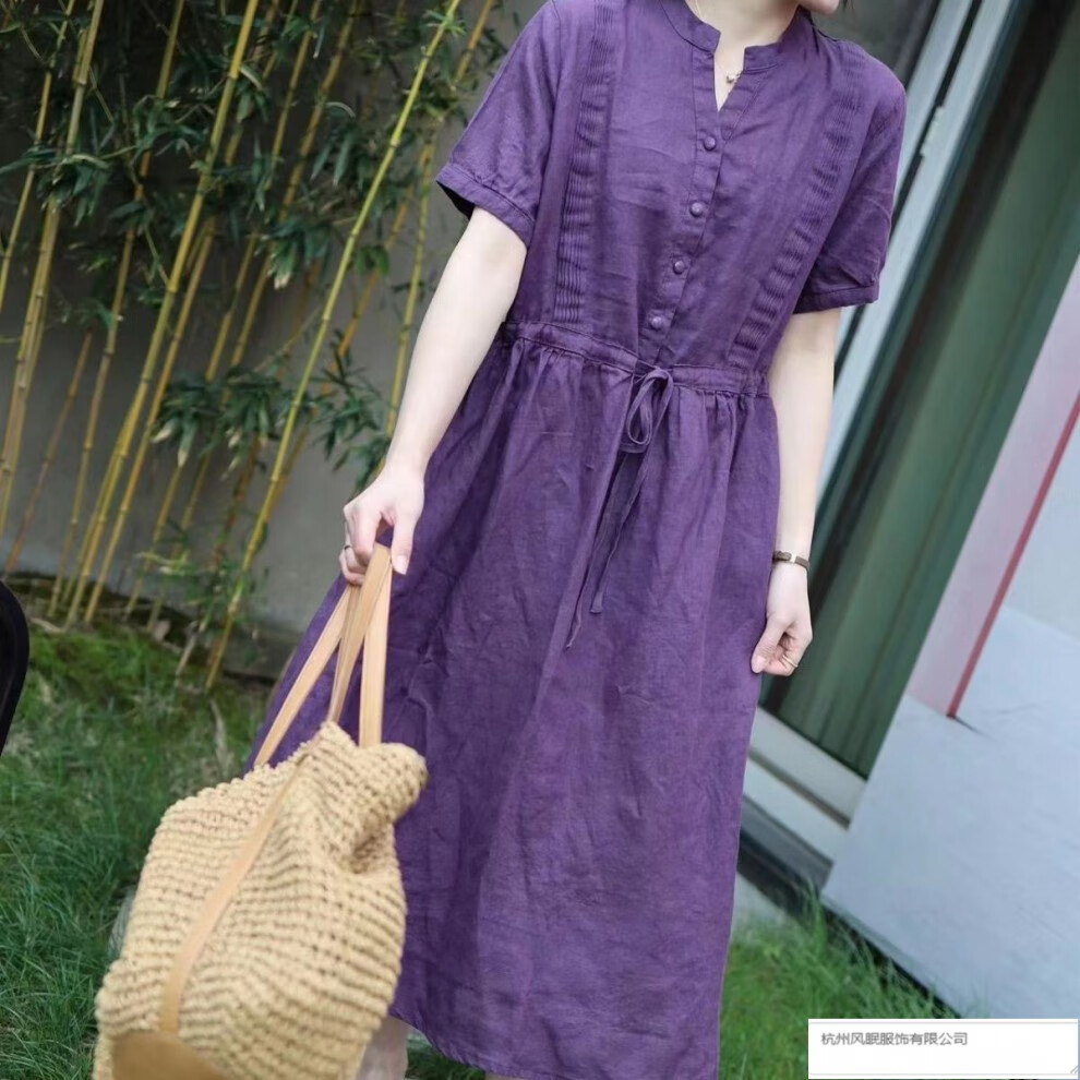 夏典素订轻奢棉麻女装官方莹如夏款亚麻连衣裙女2022夏季新款文艺显瘦