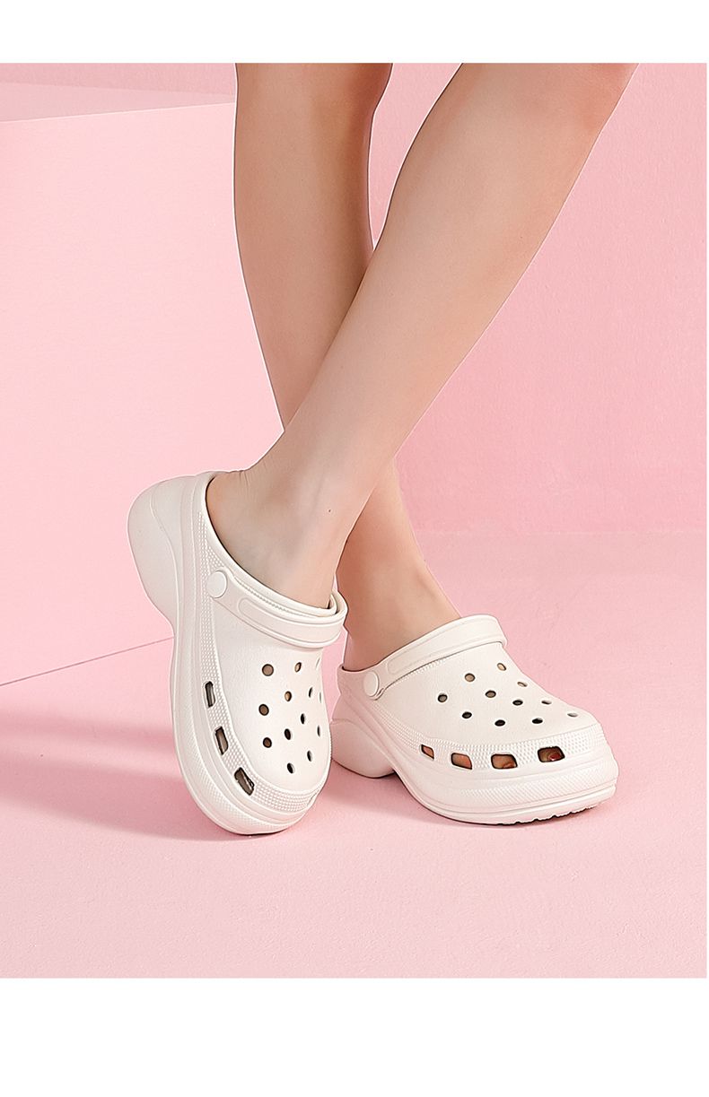 增高拖鞋洞洞鞋女夏季外穿厚底增高踩屎感松糕沙滩凉拖鞋夏软白色35