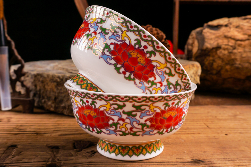 藏式碗藏式陶瓷八宝碗佛教弟子饭碗活佛八吉祥碗酥油茶碗藏碗茶碗八供