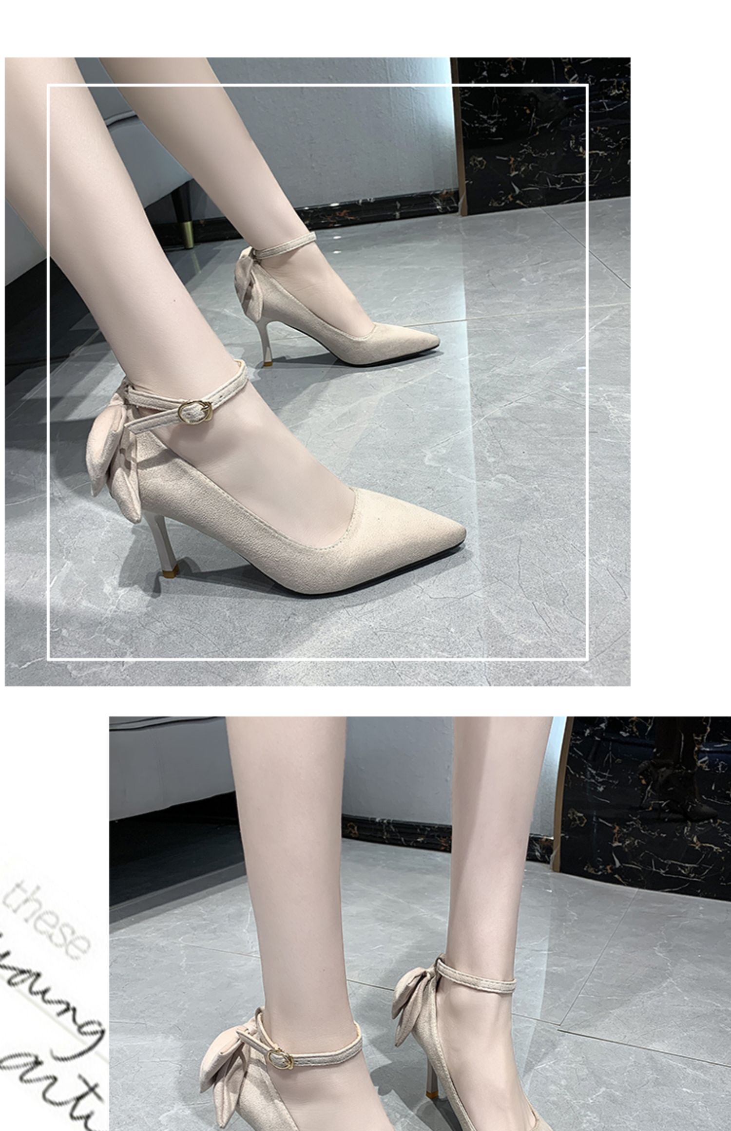 百草布高跟鞋女细跟2021年秋冬新款百搭尖头一字式扣带法式学生可穿单