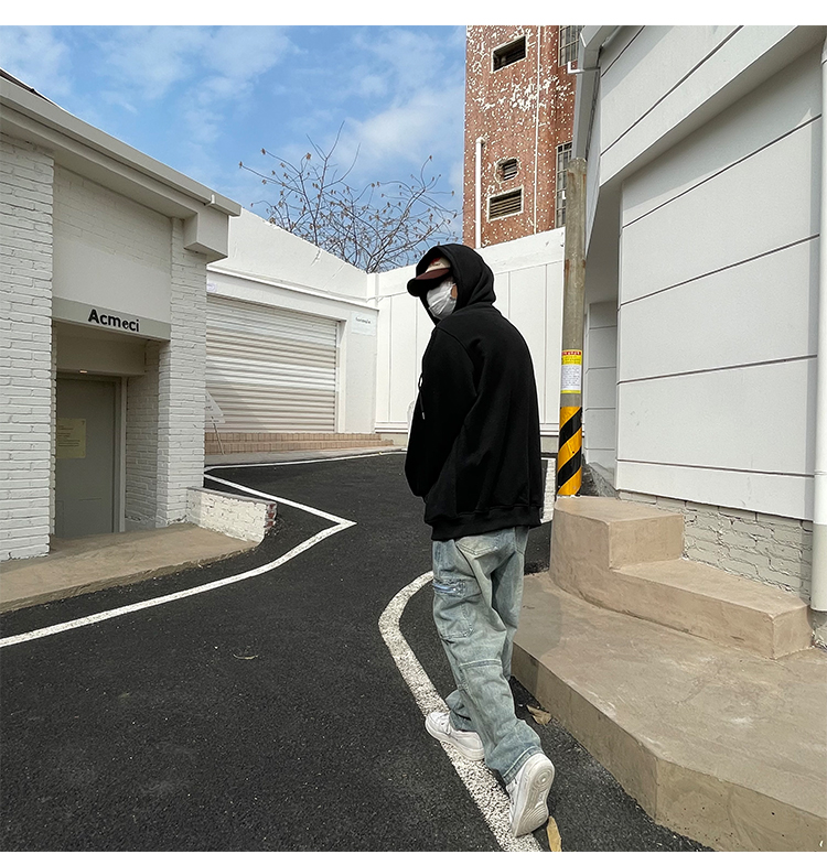 tessffel 美式街头小众设计感刺绣连帽开衫卫衣男宽松潮流ins潮牌高街