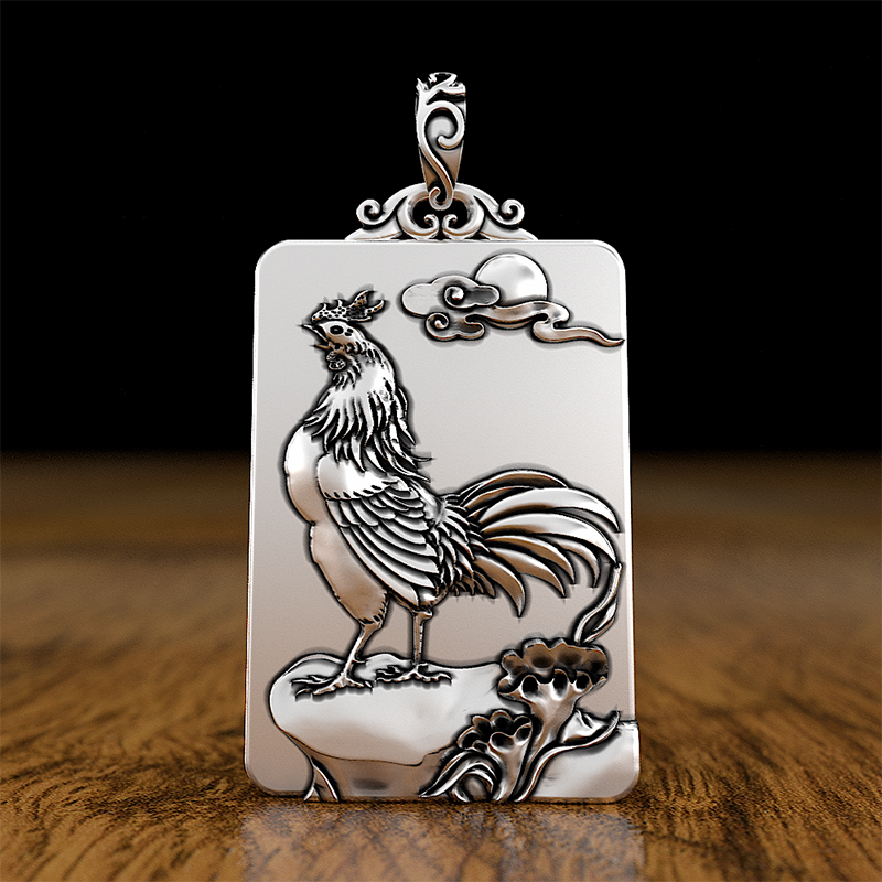 旬谨纪实心银十二生肖鸡吊坠男士挂坠复古泰银女士足银项链大公鸡银牌