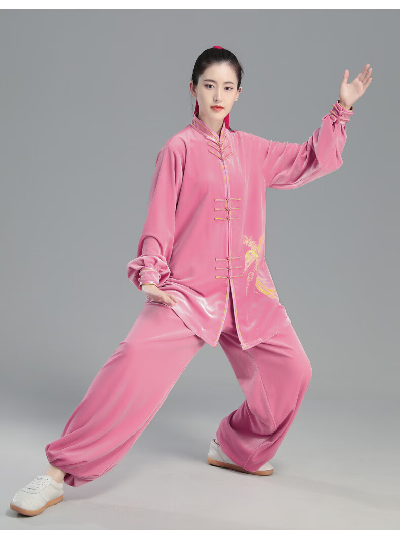 太极服女南韩绒太极服秋冬加厚2022新款凤凰图案服装金丝绒太极拳练功