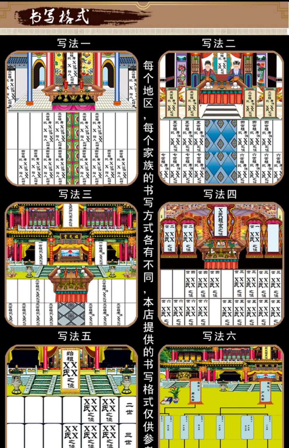 新品悬挂式牌位族谱丝绢布料小户家堂轴子家谱老祖宗年画 蓝24孝三英