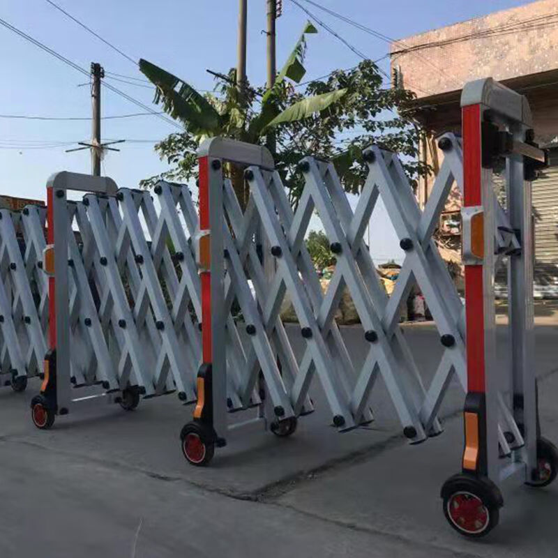 不锈钢伸缩门手动推拉路障高速隔离围栏幼儿园简易平移折叠收缩门6铝