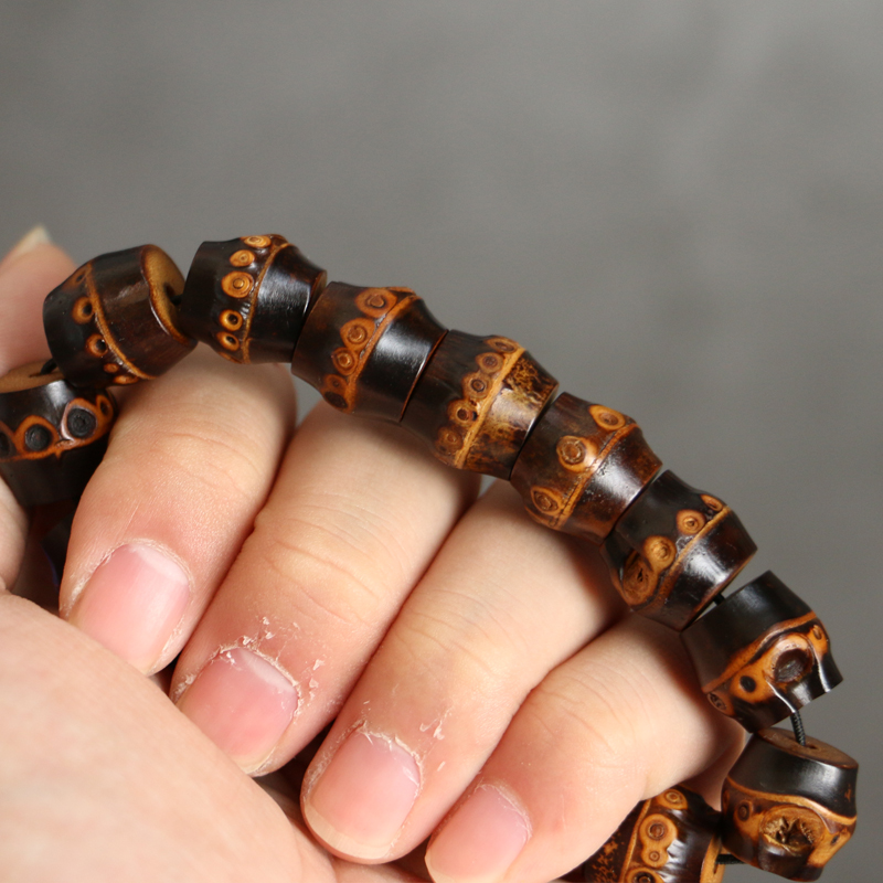 冰姿蔻精品天然老紫竹鞭手串文玩男女款实心金丝老玉竹手链竹制手持