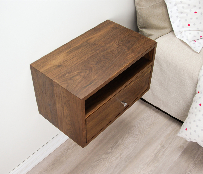 梳妆悬空壁挂台轻奢法式轻奢壁挂床头柜带抽屉双层梳妆台悬空实木书架