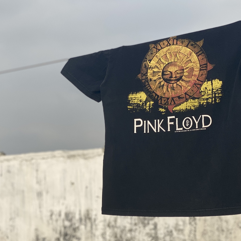 佐倾vtg太阳神pinkfloyd复古潮流男女宽松水洗做旧短袖t恤夏洗水黑s
