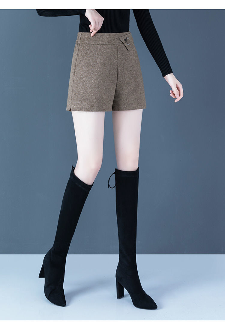 【短裤女秋冬韩版高腰】毛呢短裤女年松紧腰高腰显瘦百搭时尚短裤女