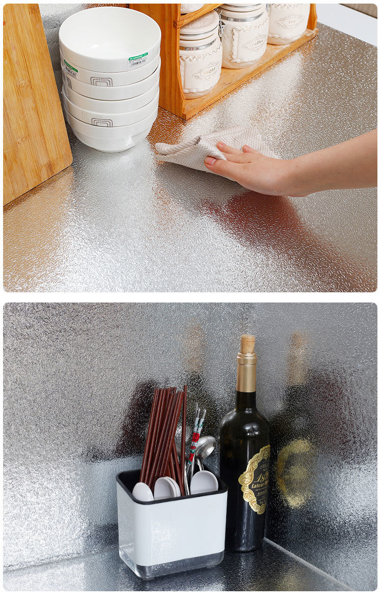 厨房防油贴纸防水防潮耐温自粘橱柜灶台用油烟机加厚铝箔纸锡纸银色