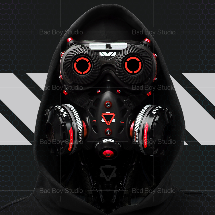 赛博朋克面罩发光护目镜防毒面具cos科幻机械科技风抖音爆火头盔黑粉