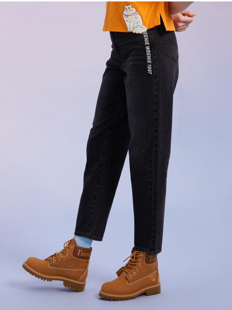 teenieweenie小熊牛仔裤韩版直筒裤长裤显瘦潮黑色裤子女春夏新款tttj