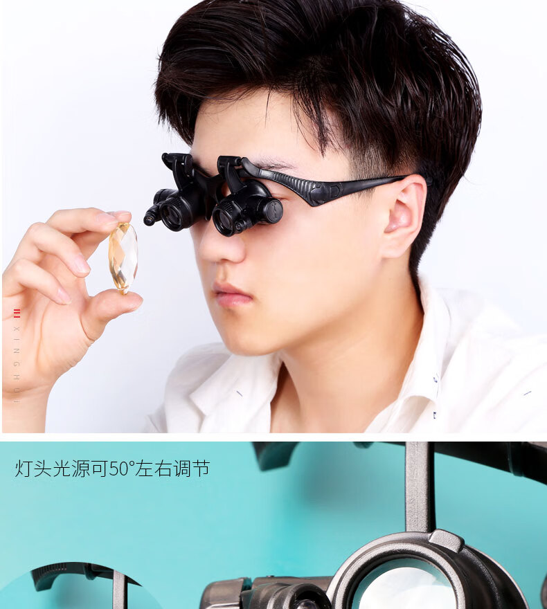 放大镜眼镜 扩大镜 龙眼眼镜式头戴放大镜双目带灯修理钟表10倍15倍20
