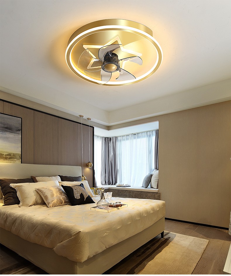 酷极隐形吊顶儿童房电灯风扇灯餐厅灯具轻奢led带灯吊扇灯卧室书房间