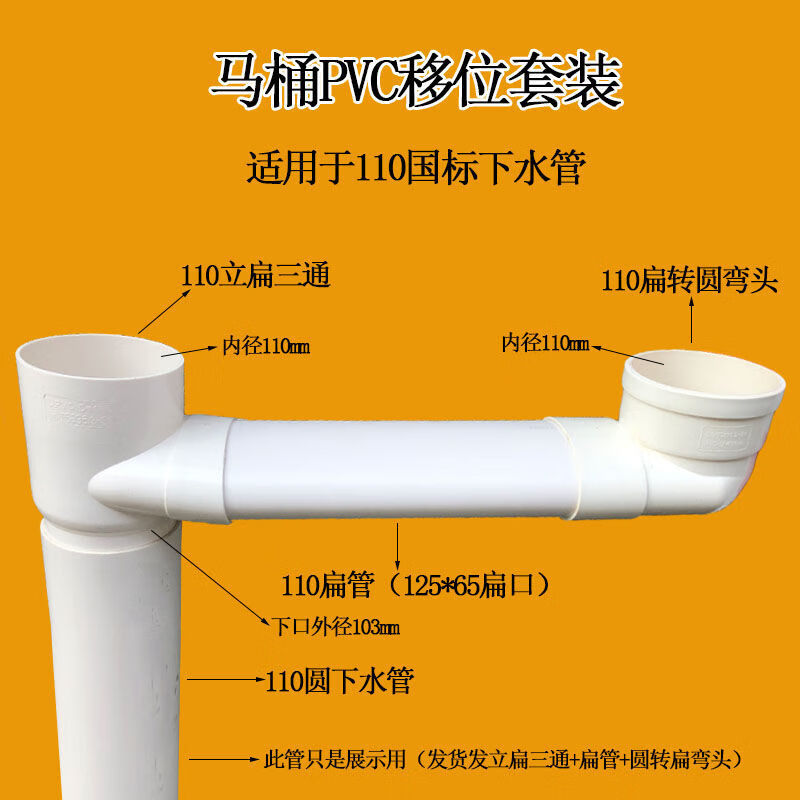 马桶移位器110pvc立扁三通缩口内插三通扁转圆三通弯头扁管排水管马桶