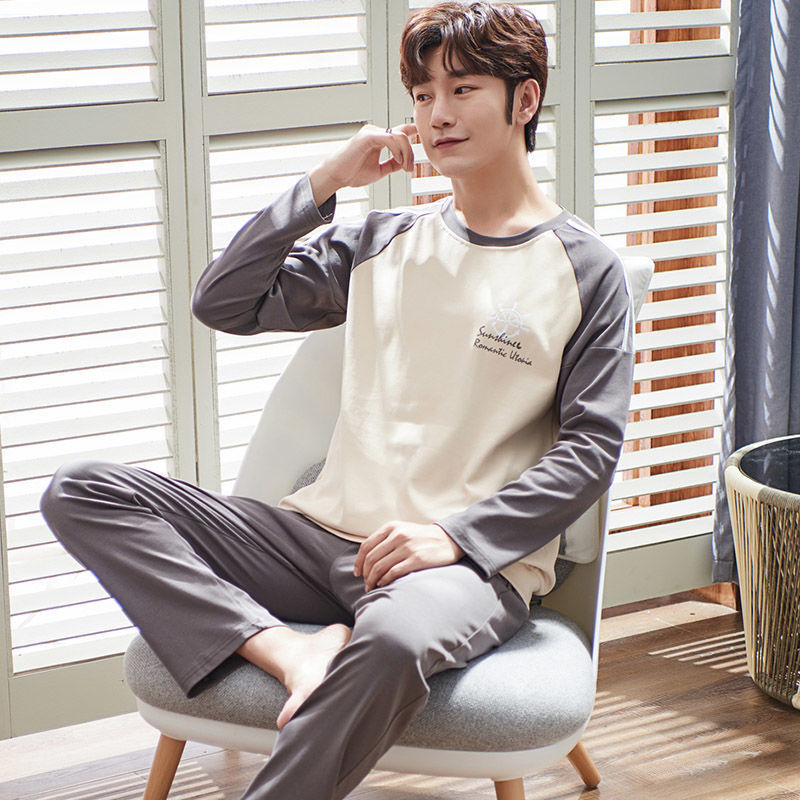 舒适长袖睡衣男春秋季宽松大码中青年男士睡衣秋冬休闲运动家居服套装