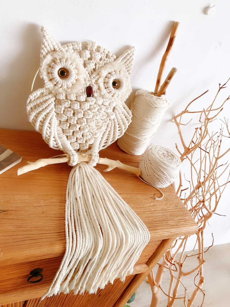 民族风波西米亚挂毯手工编织挂毯仿真猫头鹰装饰北欧风格美式diy材料