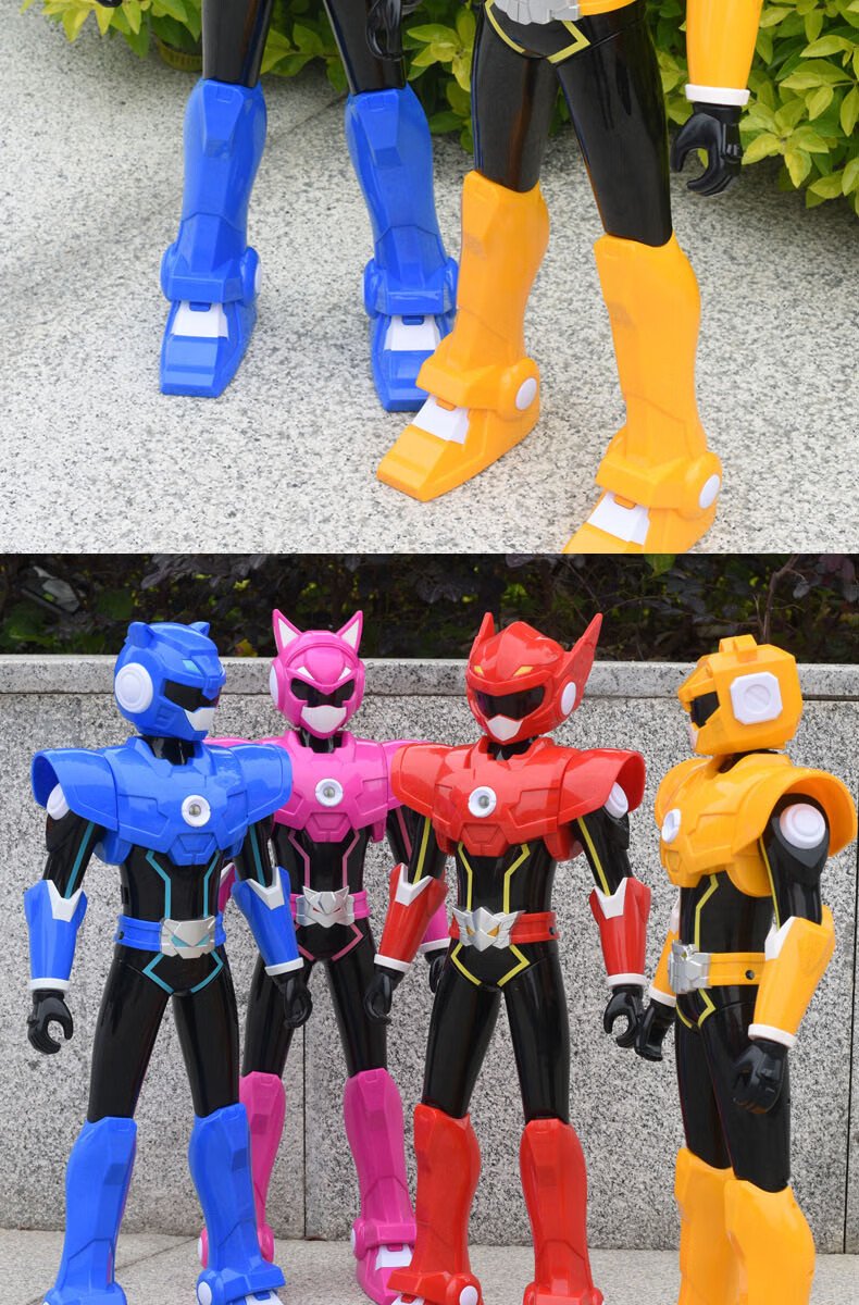 新款迷你特工队玩具7寸变形五炫机甲五合体45cm豪华版大号声光战士