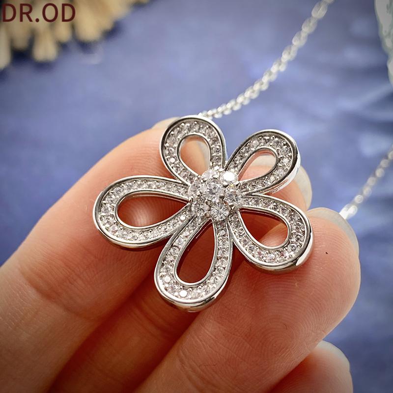 drod满钻五瓣大花朵项链女轻奢小众精致太阳花吊坠锁骨链韩版ins颈链