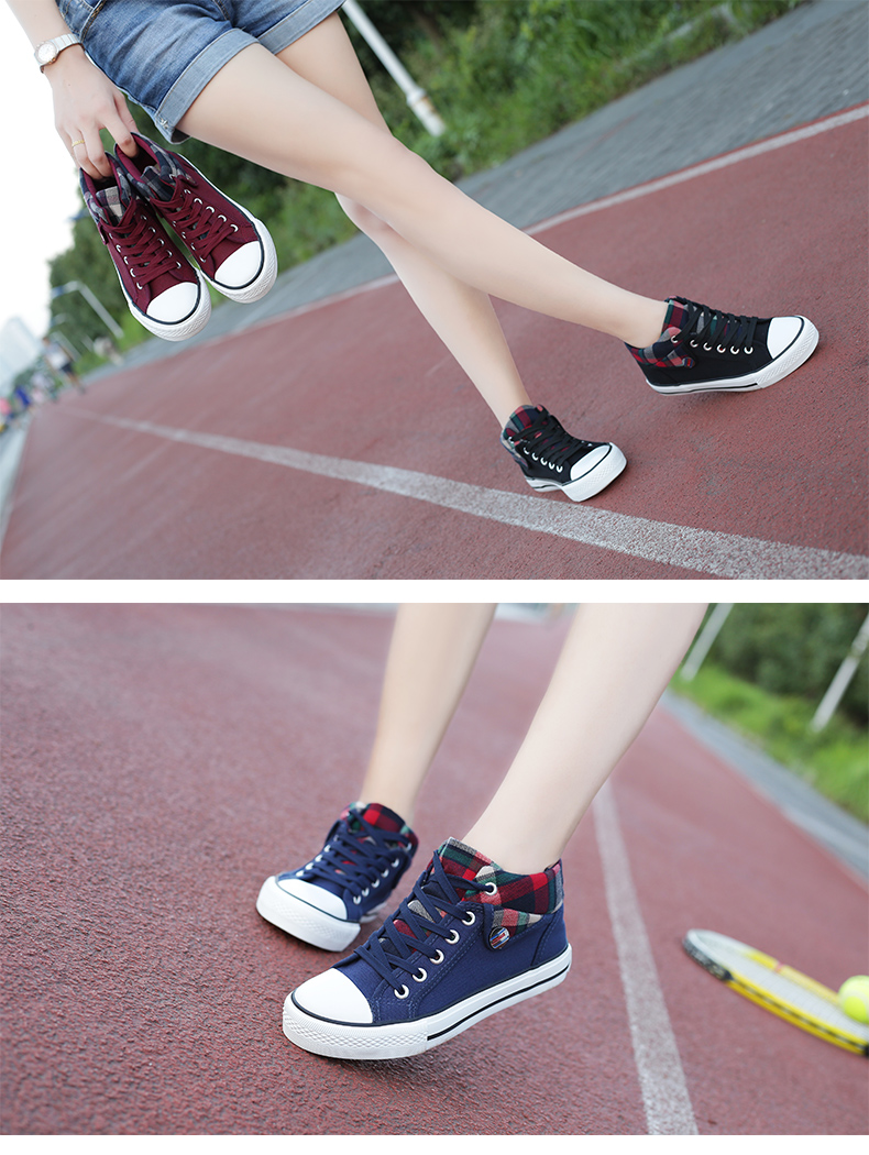 初中生穿的冬天的鞋子女孩子中学生秋冬大童高帮帆布鞋高中生板鞋运动