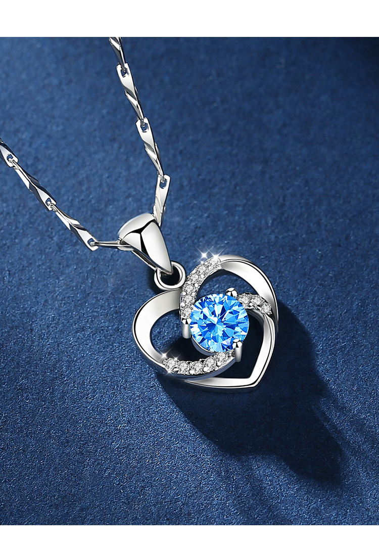 阿辽莎永恒之心足银项链女学生蓝色银吊坠女士首饰简约网红锁骨链颈链